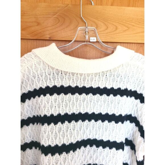 Handmade Hand Knit Sailor Breton Stripe Pullover Sweater Collar XL Closet Staple - Picture 4 of 6